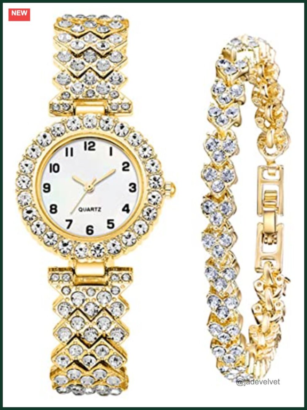 SENRUD Women's Analog Quartz Watch and Bracelet Set Crystal Accent